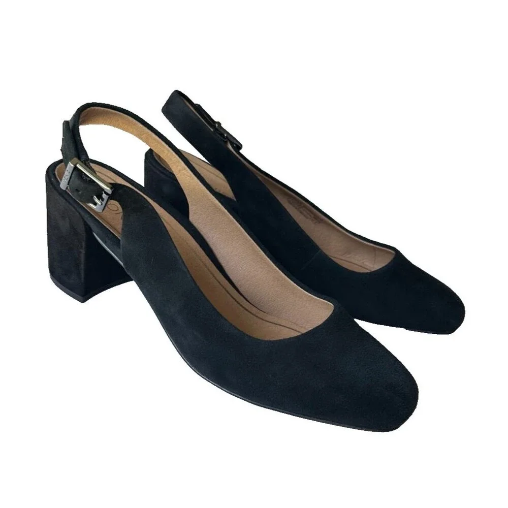 Vionic Nareen Plaza Black Suede Slingback Block Heel Comfort Shoes Size 10